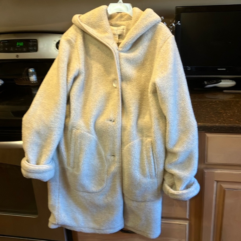 Cream Sherpa coat with hood